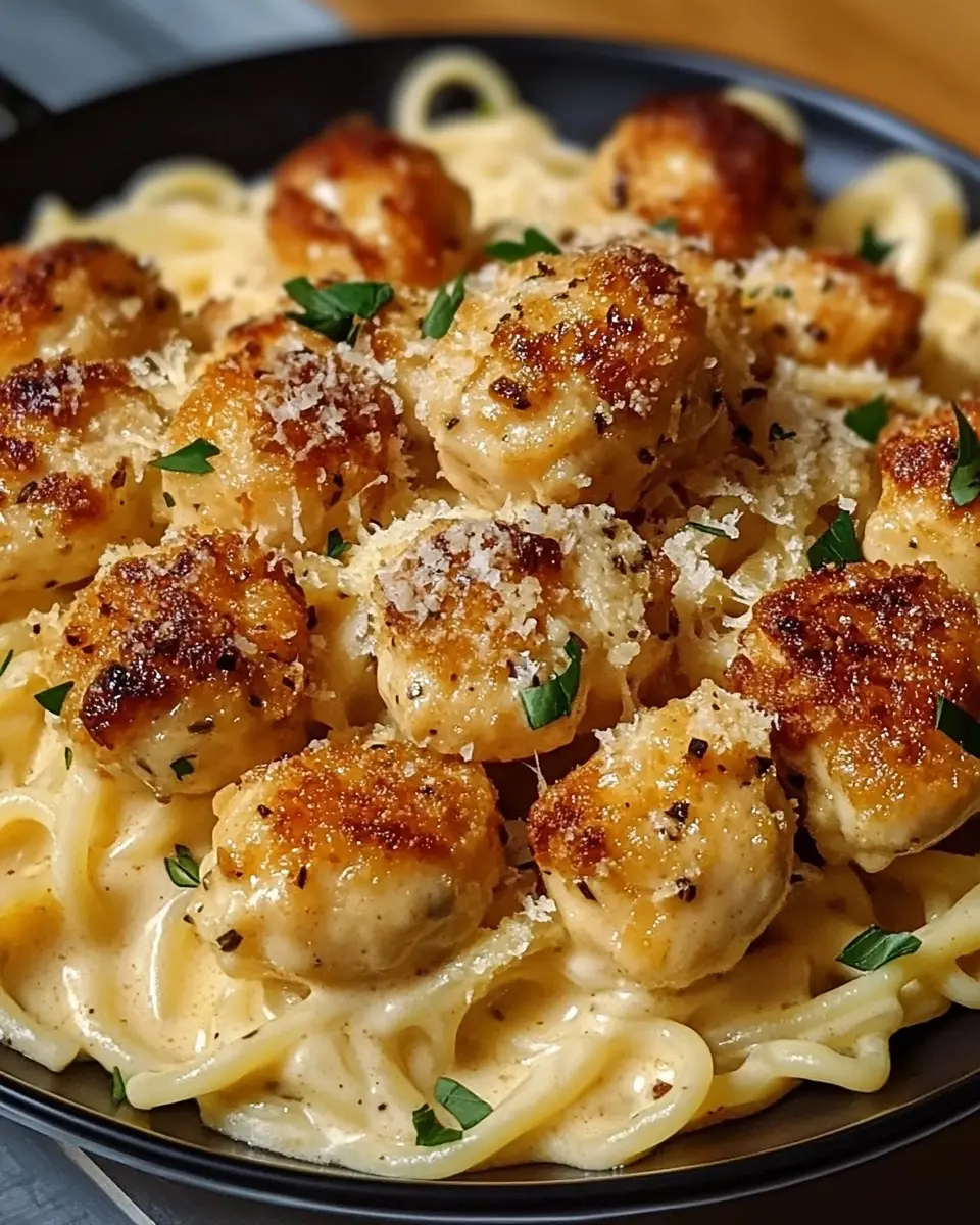 Garlic Butter Chicken Bites with Creamy Parmesan Pasta Recipe
