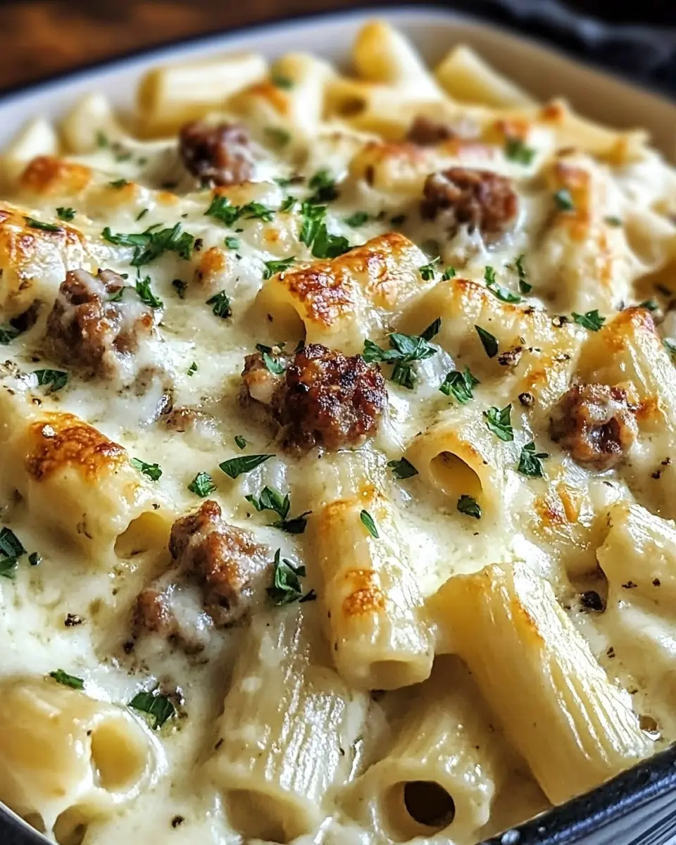 Garlic Sausage Alfredo Rigatoni