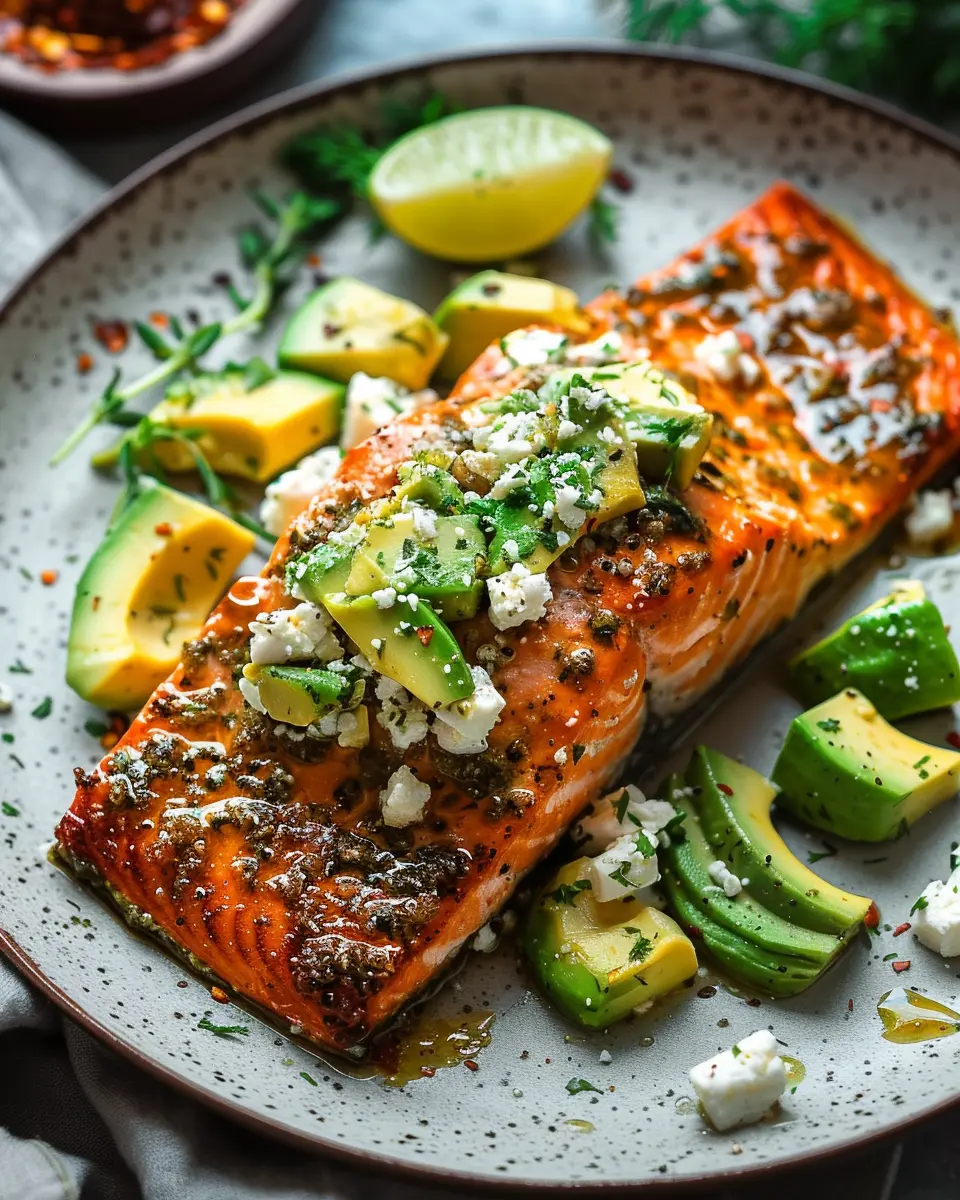Baked Salmon with Avocado & Feta