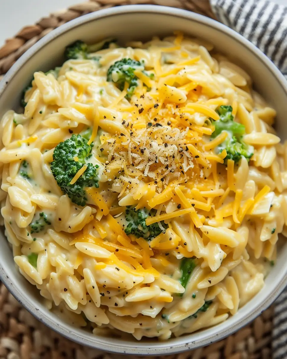 Creamy Broccoli Cheddar Orzo