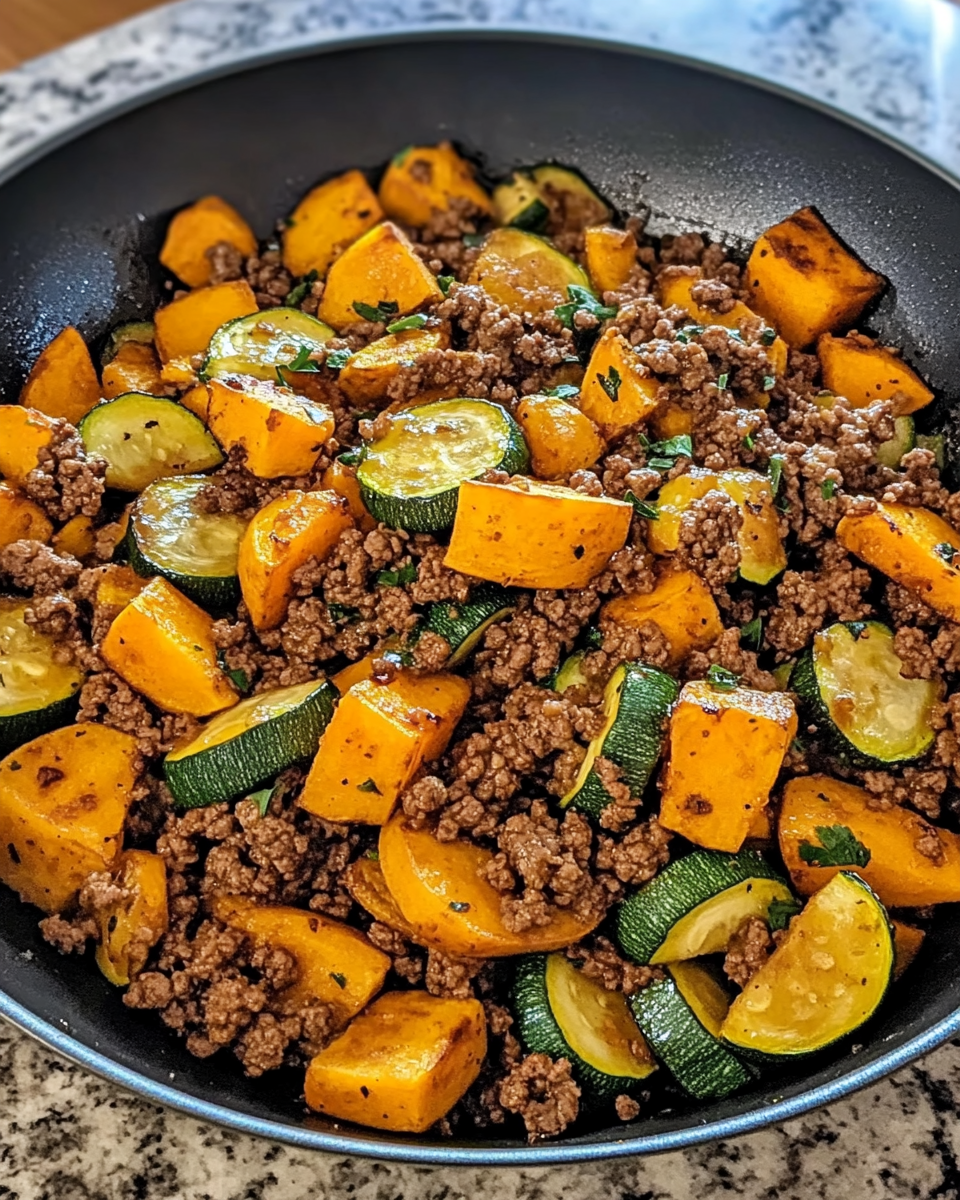 Ground Beef Zucchini Sweet Potato Skillet