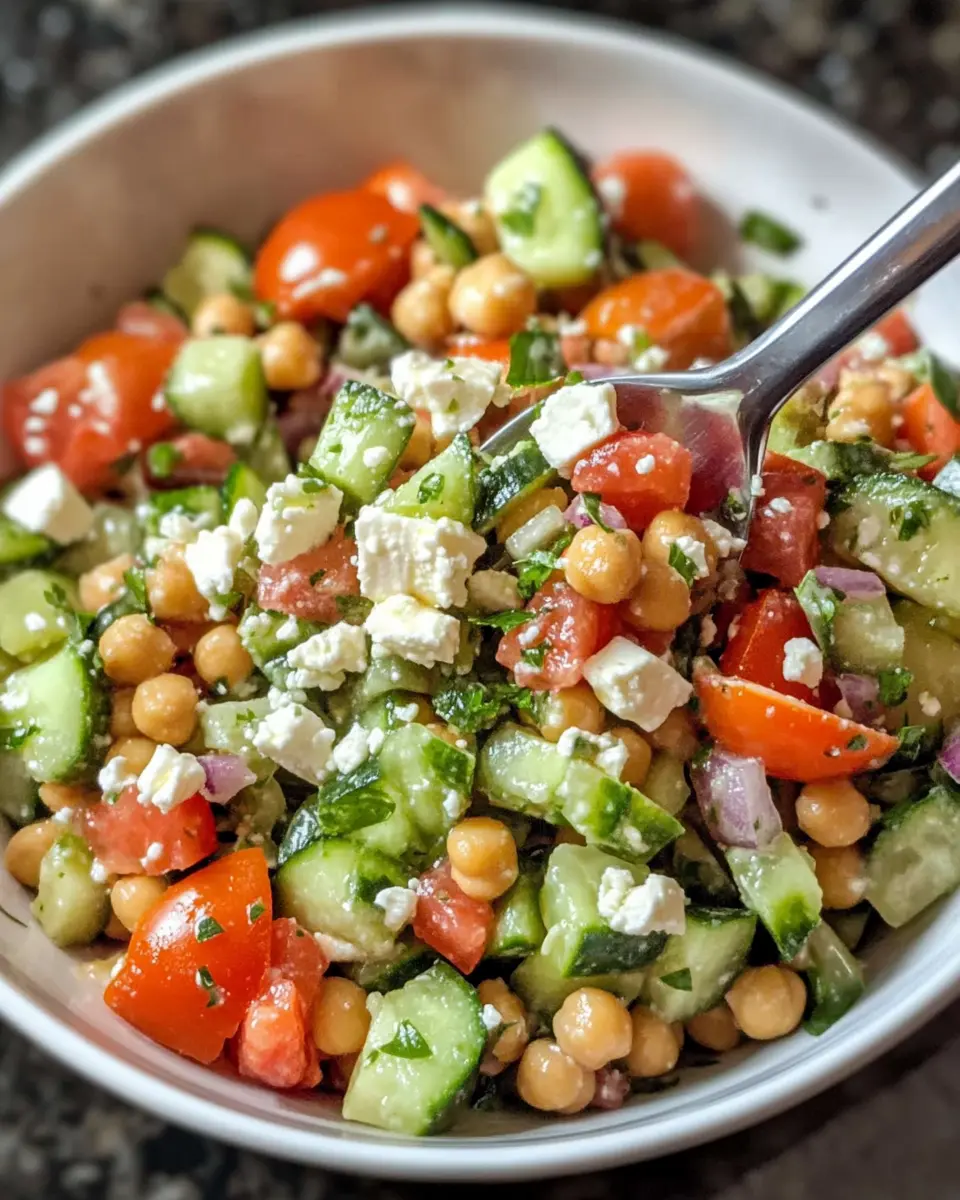 Healthy Chickpea Cucumber Salad with Feta & Tomatoes