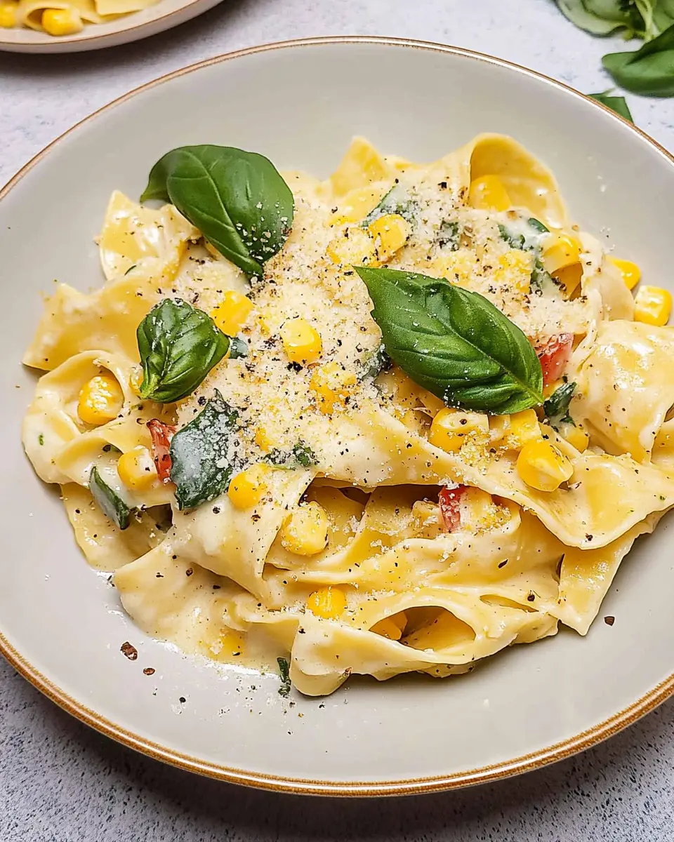 Pappardelle Pasta with Corn & Basil Cream Sauce