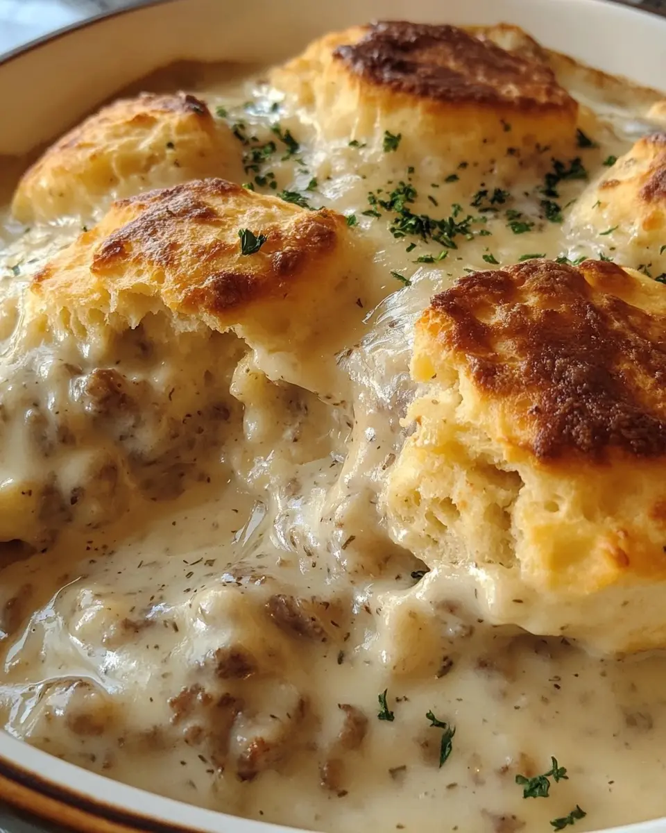 Biscuits Gravy Hashbrown Casserole