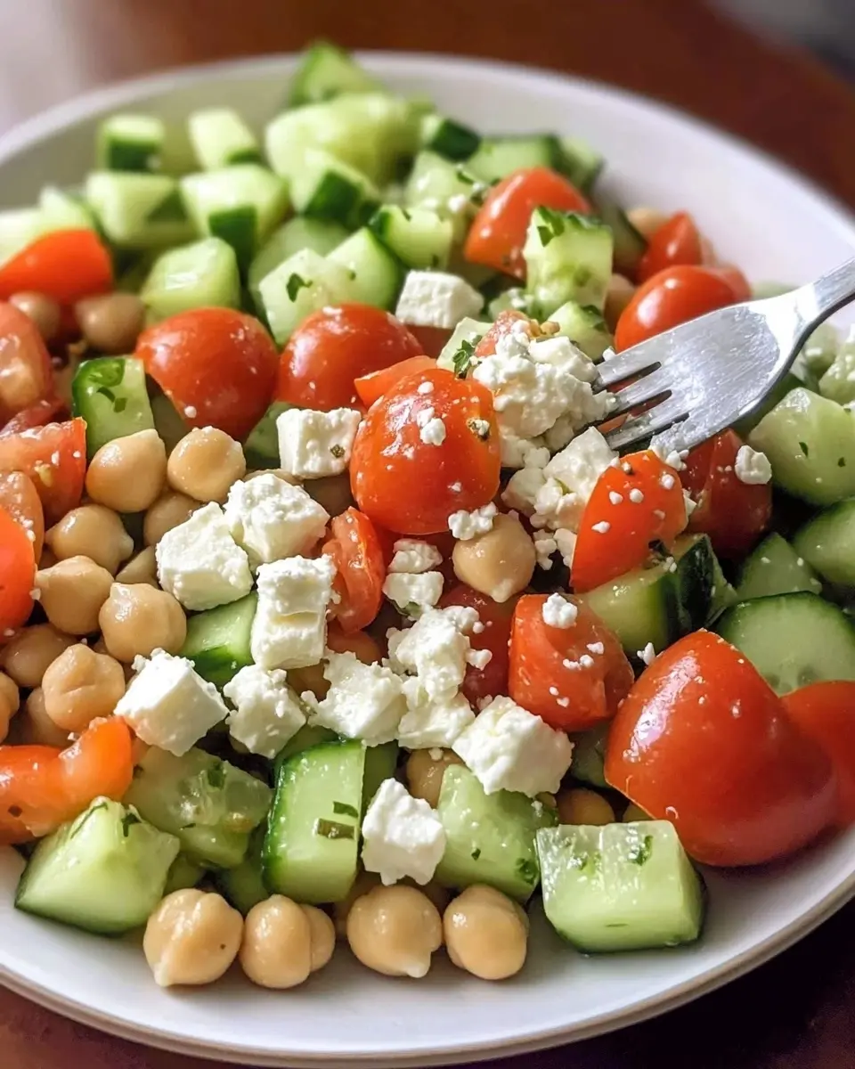 Easy Chickpea Cucumber Salad with Feta and Tomatoes