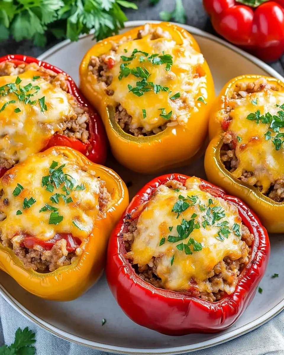 Easy Stuffed Bell Peppers with Ground Beef and Rice