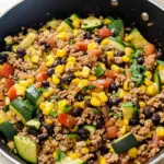 Ground Turkey Skillet with Zucchini, Corn, Black Beans, and Tomato