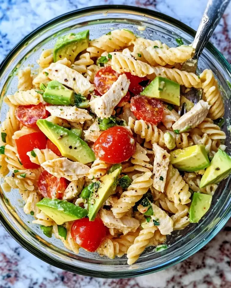 Healthy Chicken Pasta Salad with Avocado, Tomato