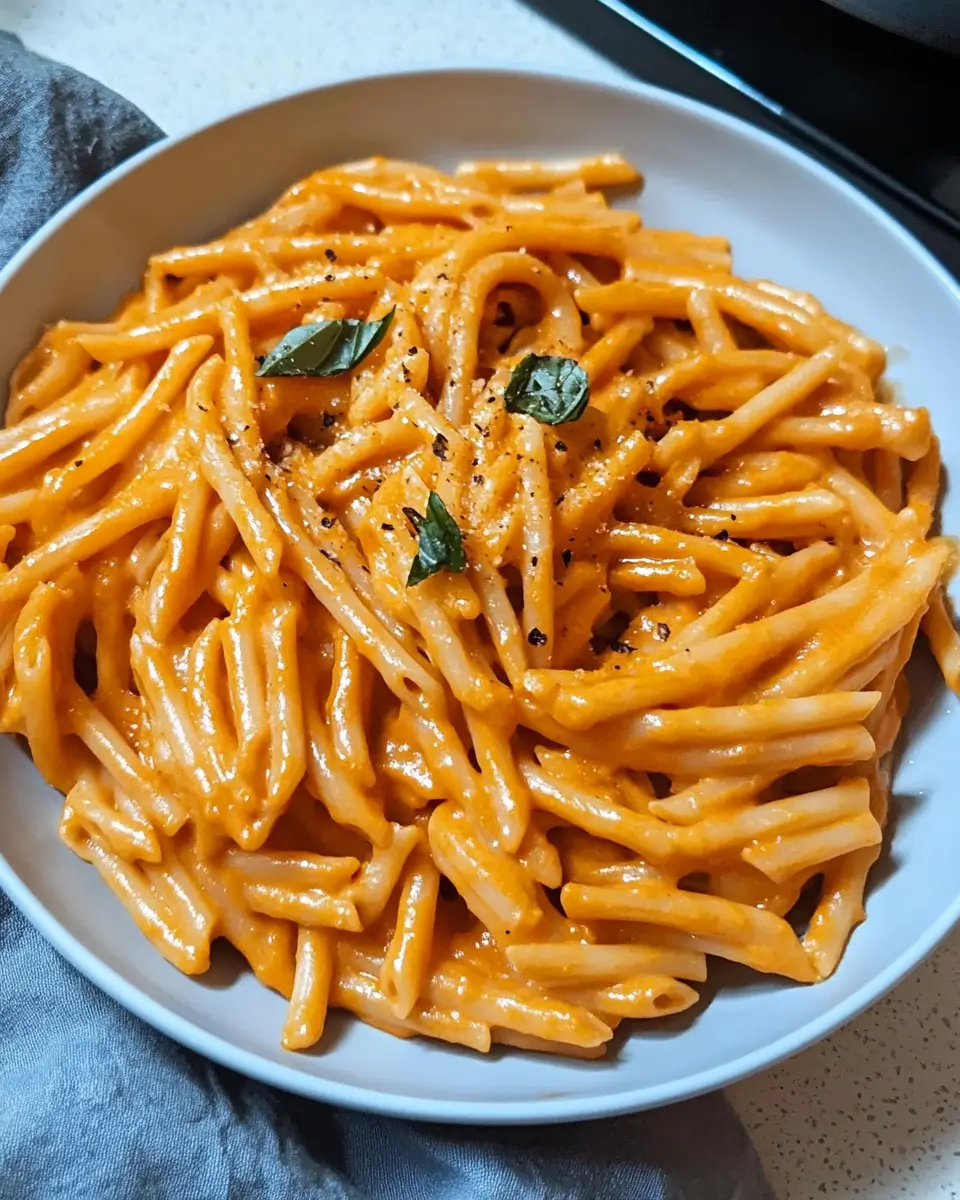 High protein creamy roasted red pepper pasta