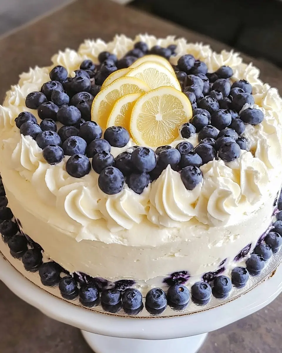 Lemon Blueberry Cake with Whipped Lemon Cream Frosting