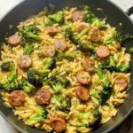 Lemon Garlic Orzo & Broccoli Skillet With Sausage