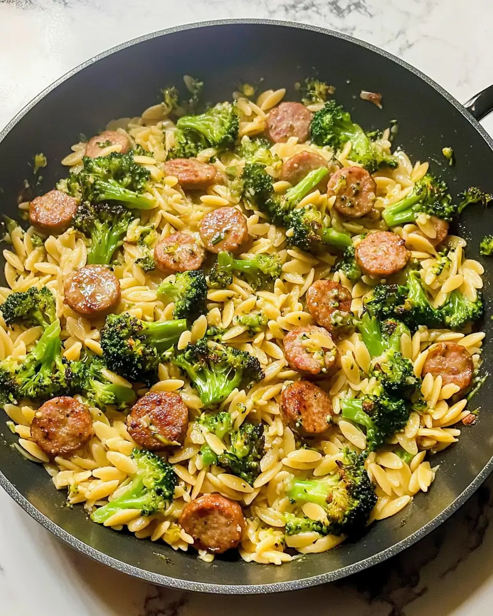 Lemon Garlic Orzo & Broccoli Skillet With Sausage
