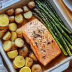 Lemony Brown Butter Salmon and Rosemary Potatoes with Garlic Asparagus