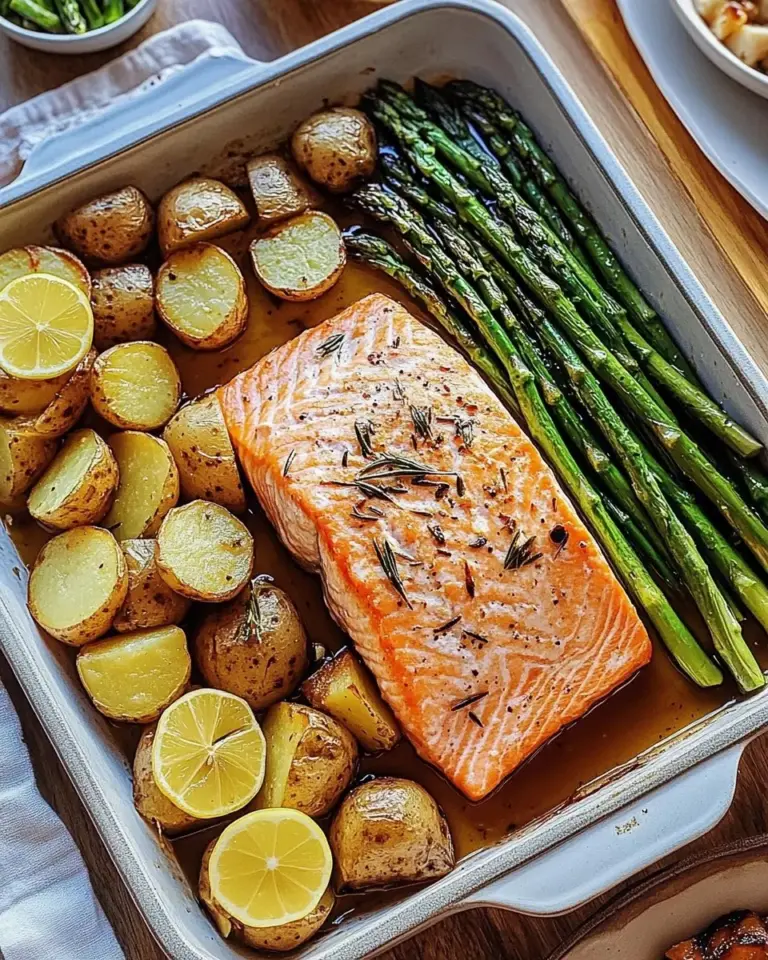Lemony Brown Butter Salmon and Rosemary Potatoes with Garlic Asparagus