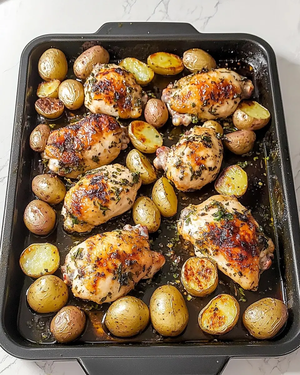 One Pan Garlic Roasted Chicken and Baby Potatoes