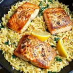 One Skillet Salmon with Lemon Orzo