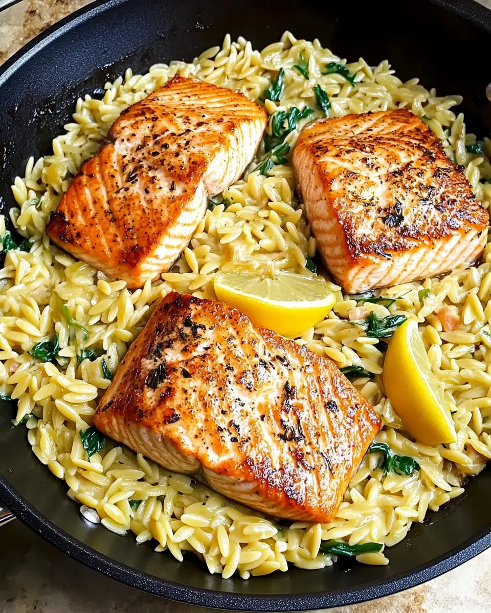 One Skillet Salmon with Lemon Orzo