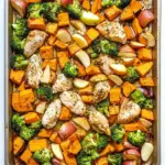 Sheet Pan Chicken and Sweet Potatoes with Apples and Broccoli