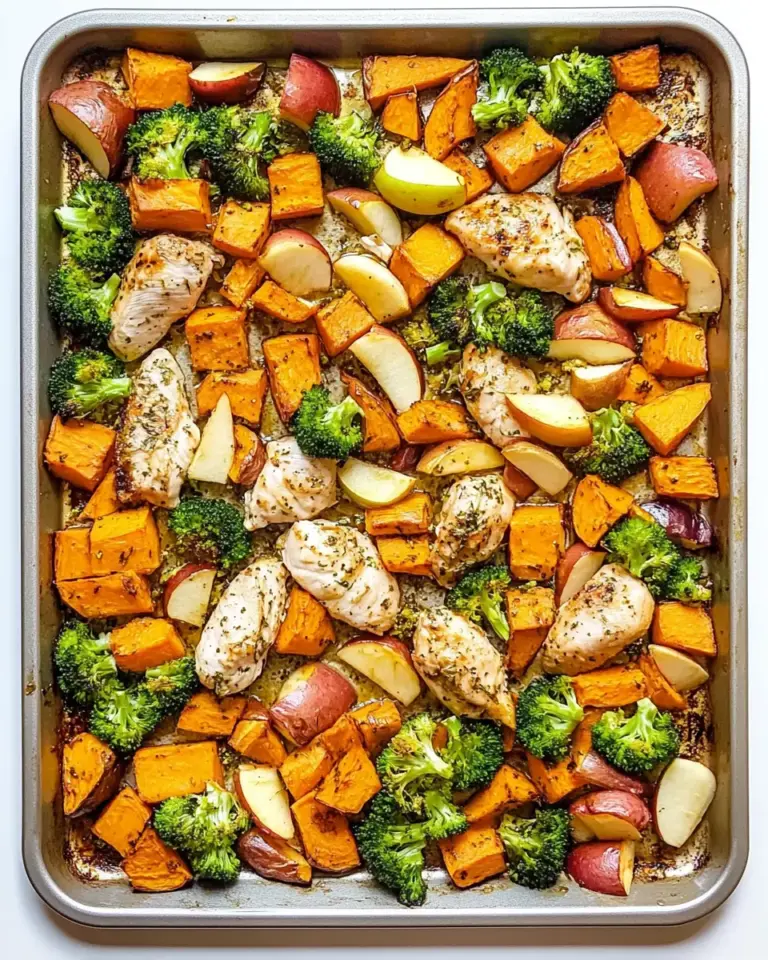 Sheet Pan Chicken and Sweet Potatoes with Apples and Broccoli