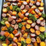 Sheet Pan Sausage and Sweet Potatoes with Honey Garlic Sauce