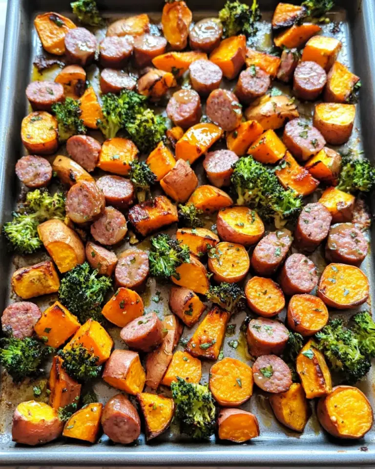 Sheet Pan Sausage and Sweet Potatoes with Honey Garlic Sauce