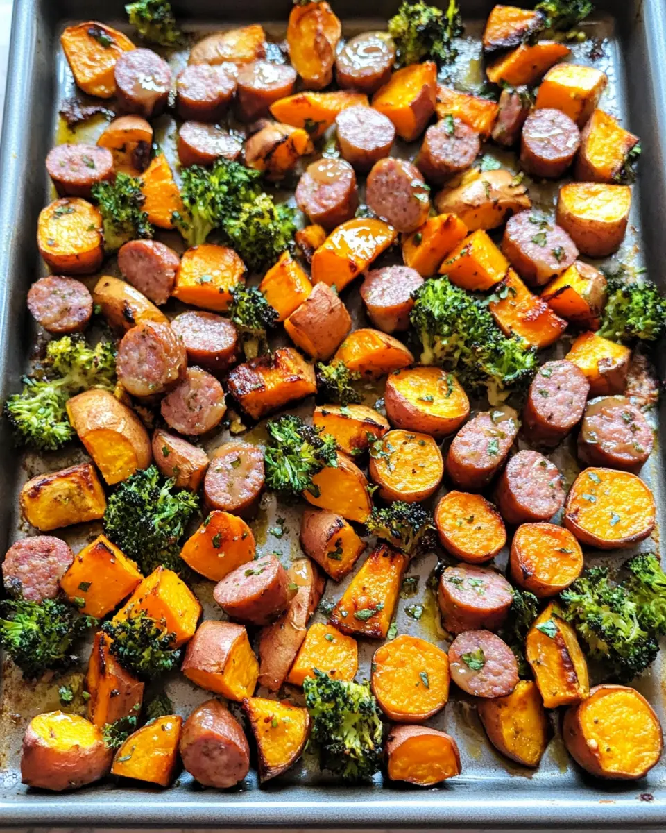 Sheet Pan Sausage and Sweet Potatoes with Honey Garlic Sauce