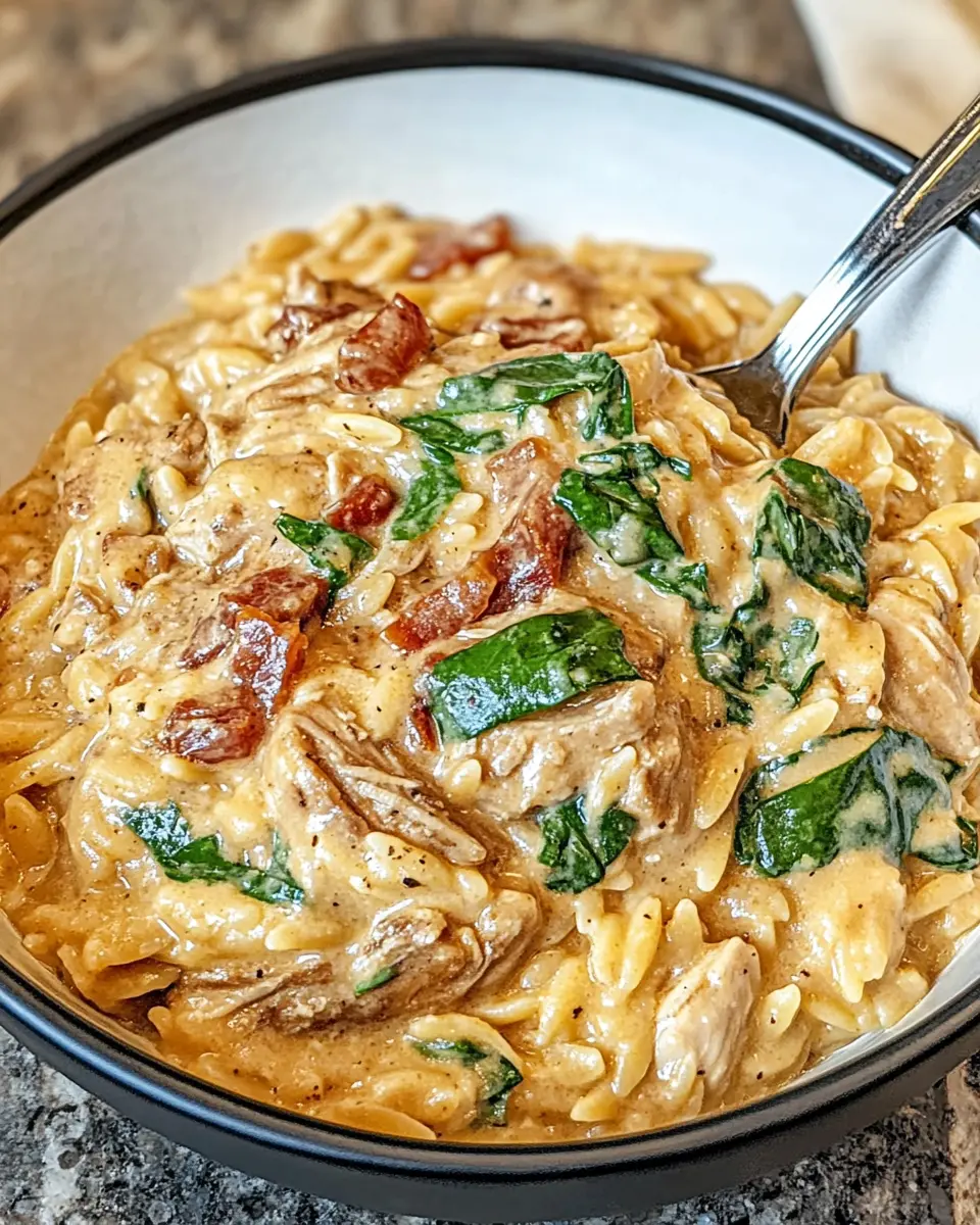 Slow Cooker Creamy Tuscan Chicken Orzo