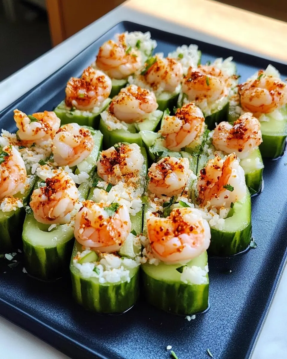 Spicy Shrimp Cucumber Sushi boats