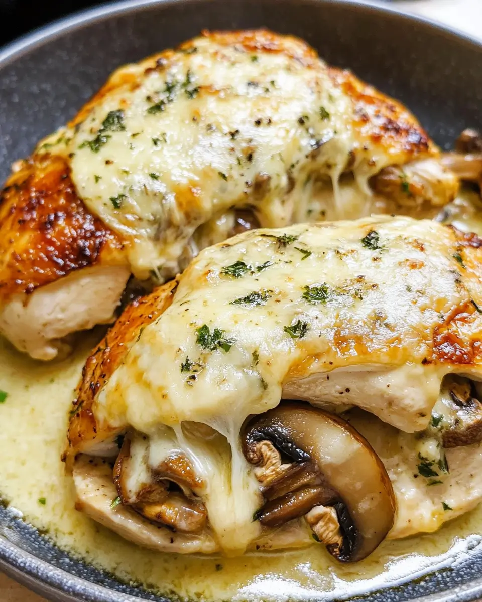 Cheesy Garlic Butter Mushroom Stuffed Chicken