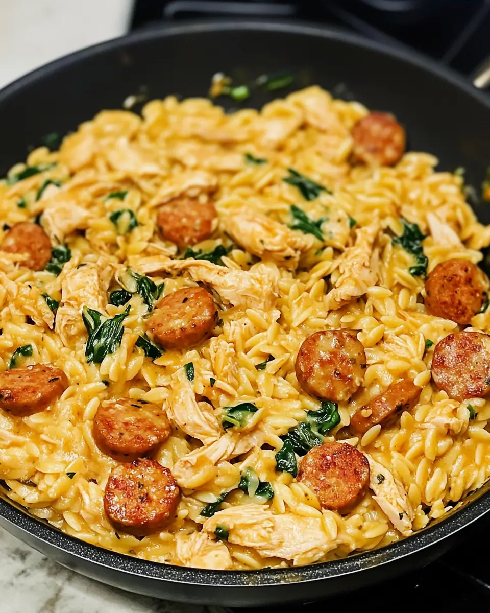 Creamy Chicken Sausage Orzo Skillet