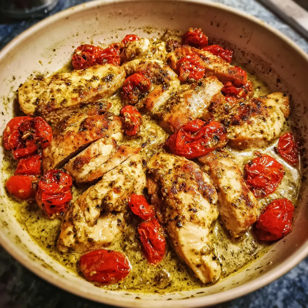 Creamy Pesto Chicken with Roasted Tomatoes