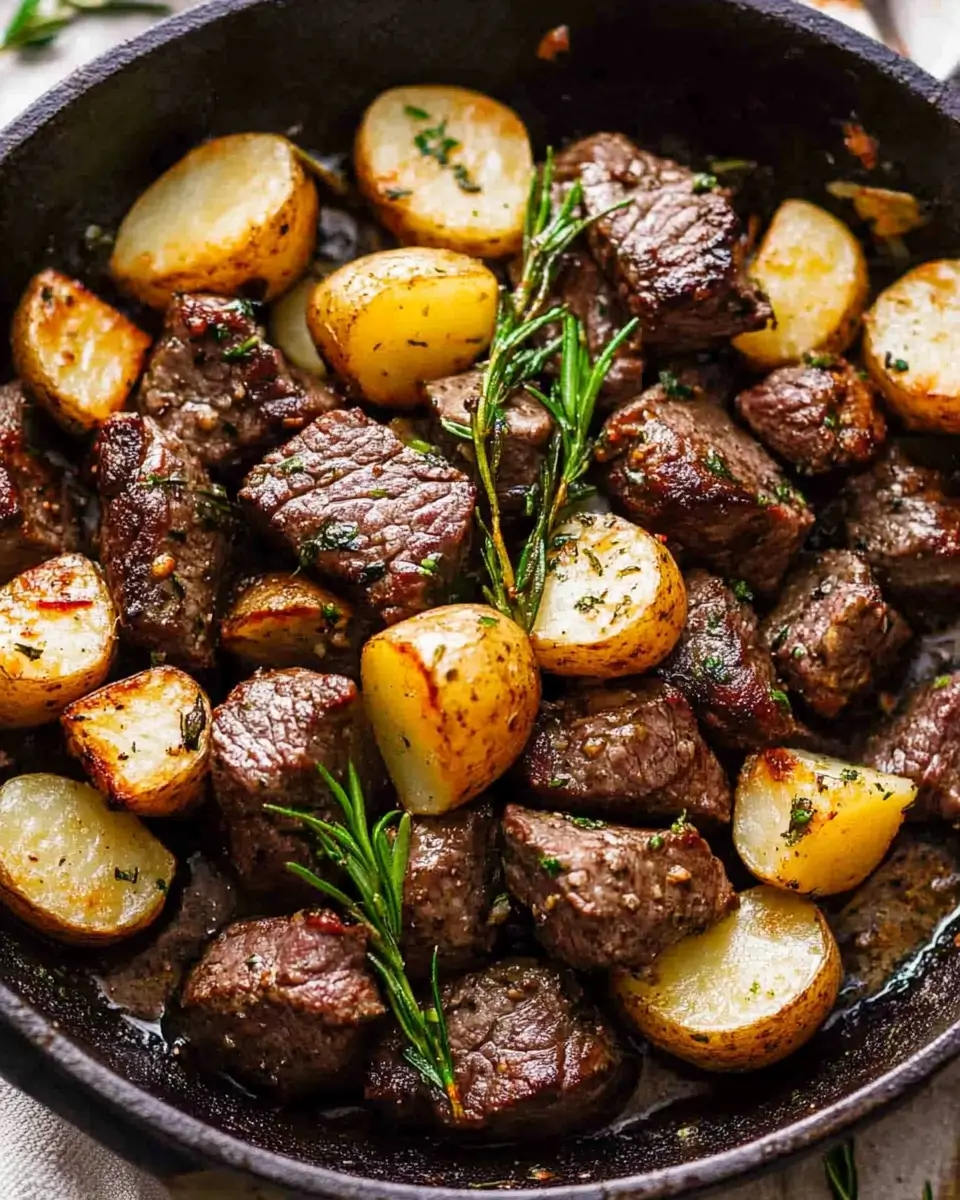 Garlic Butter Herb Steak Bites with Potatoes