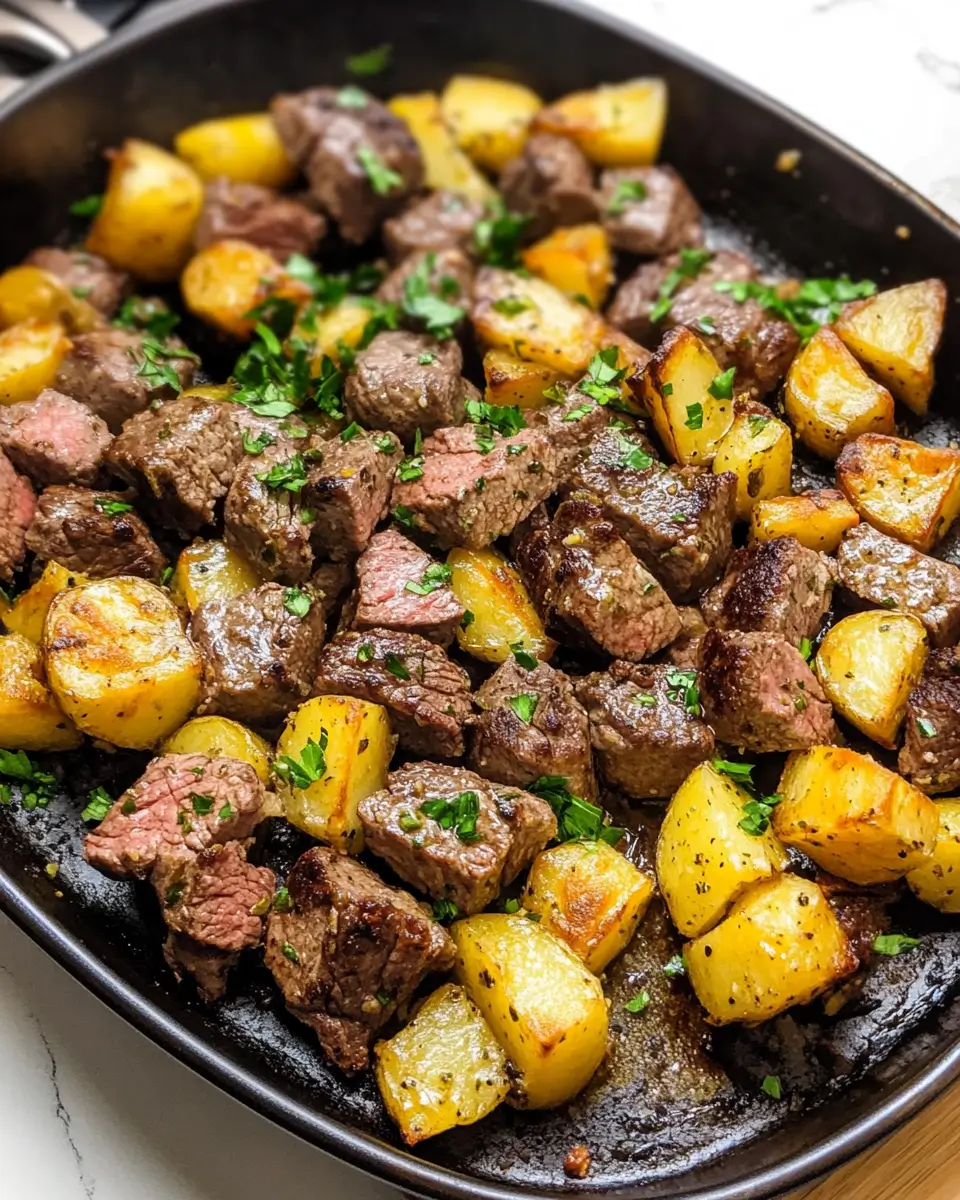 Garlic Butter Steak Bites and Potatoes