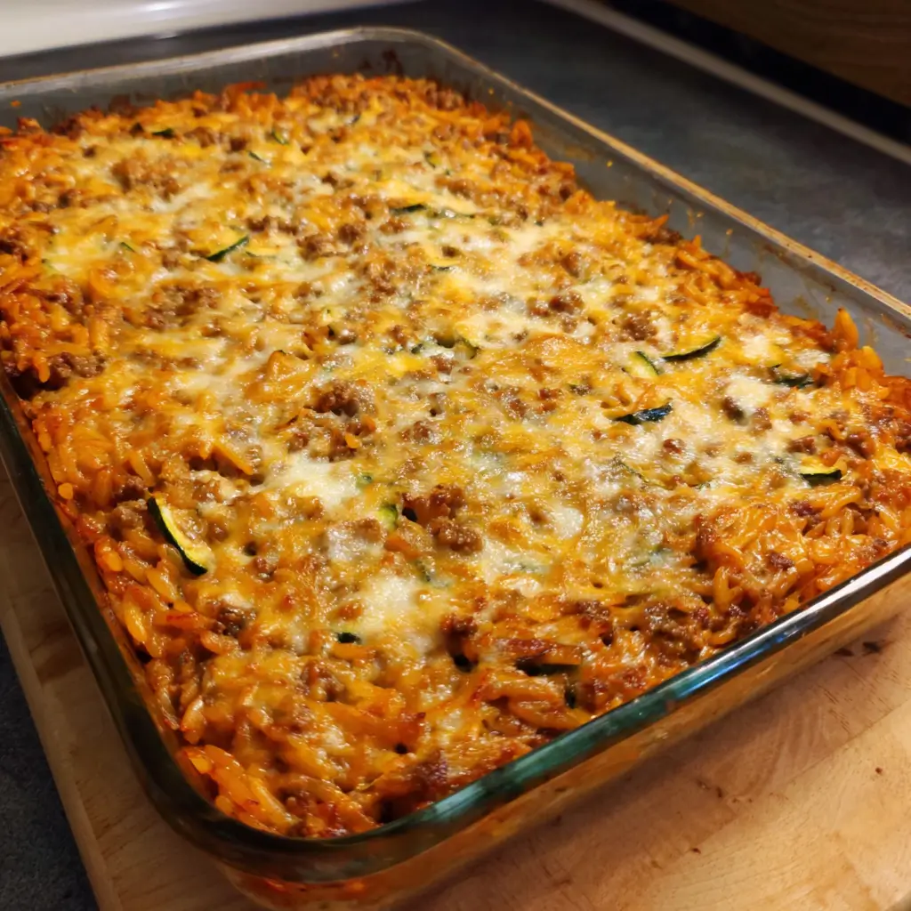 Ground Beef, Orzo And Zucchini Casserole