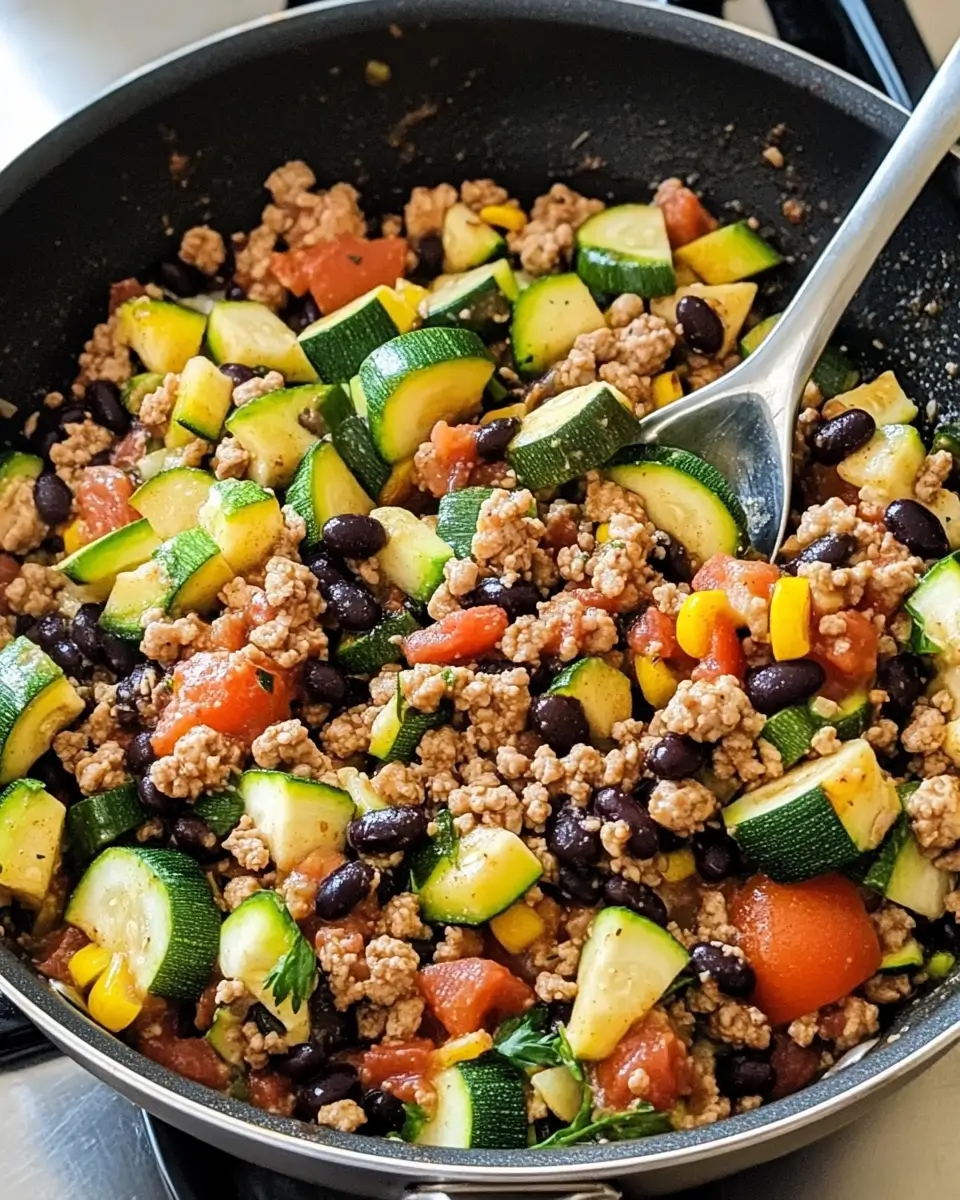 Ground Turkey Skillet with Zucchini, Black Beans and Tomatoes