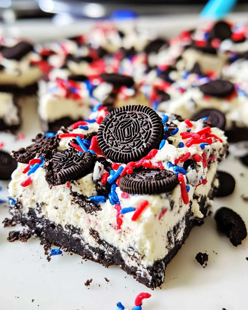No Bake Fireworks Oreo Cheesecake Bars