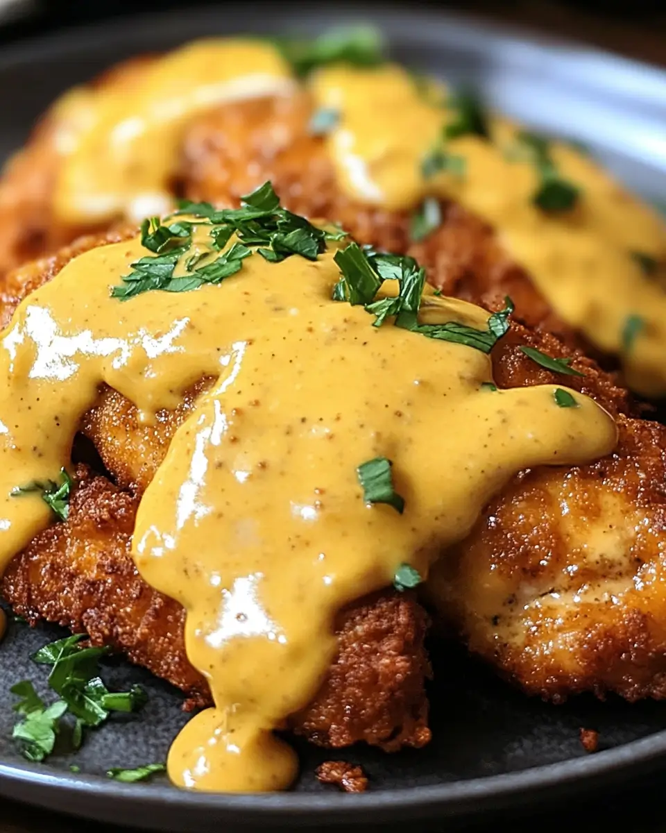 Pretzel Chicken with Mustard-Cheddar Sauce