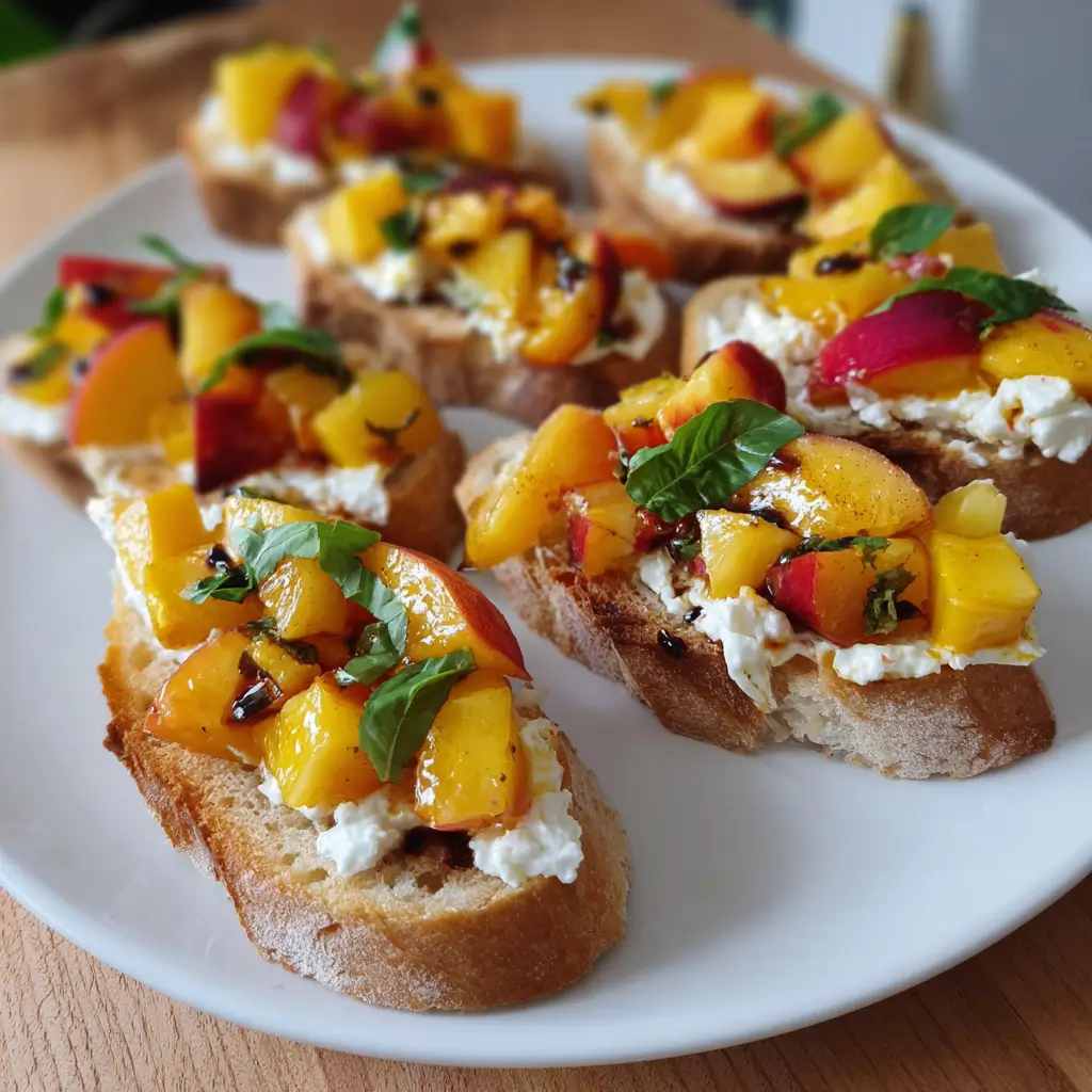 Quick Peach Bruschetta with Whipped Ricotta
