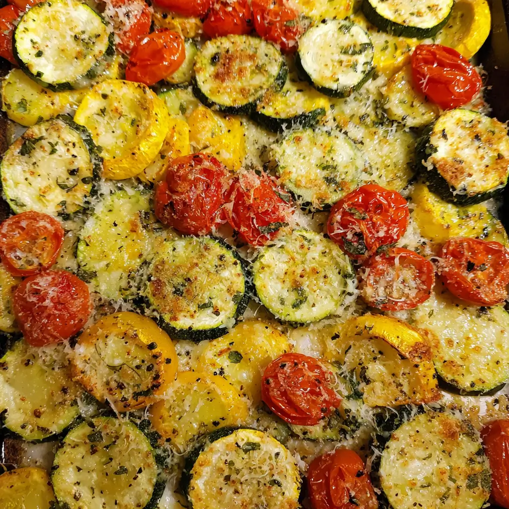 Roasted Garlic-Parmesan Zucchini, Squash and Tomatoes
