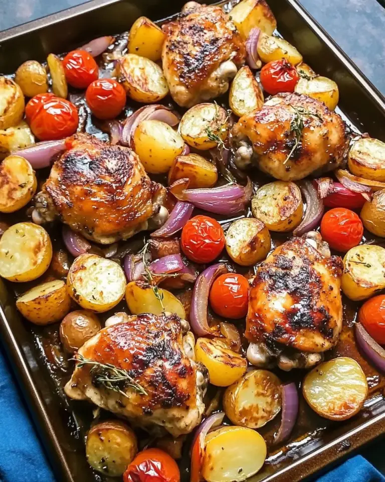 Sheet Pan Balsamic Chicken with Potatoes, Red Onion and Tomatoes
