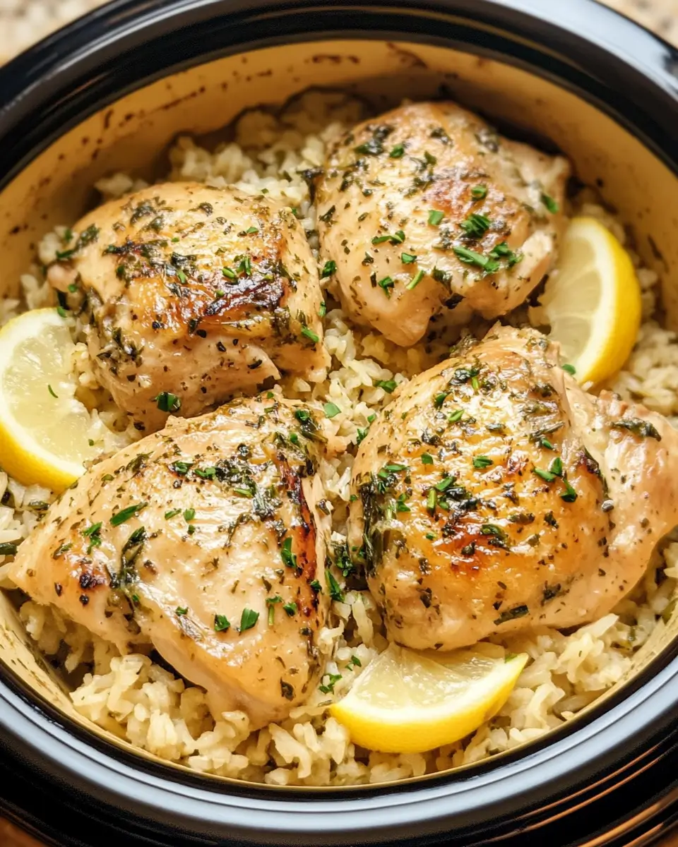 Slow Cooker Lemon Herb Chicken and Rice