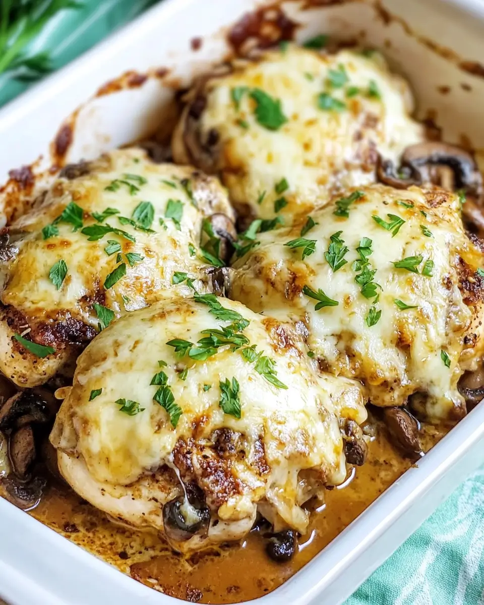The Easiest Baked Cheesy Chicken with Mushrooms