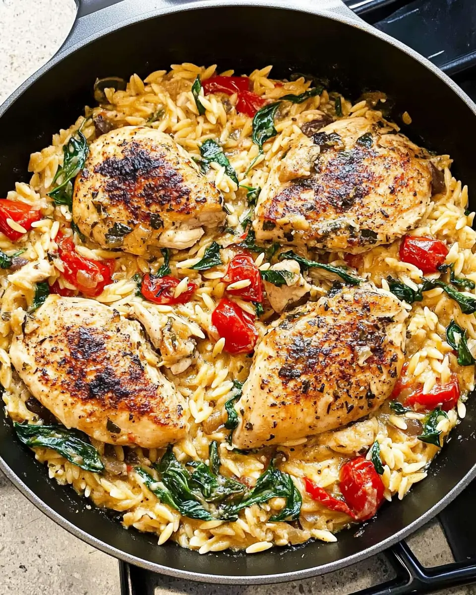 Tuscan Chicken and Orzo Skillet