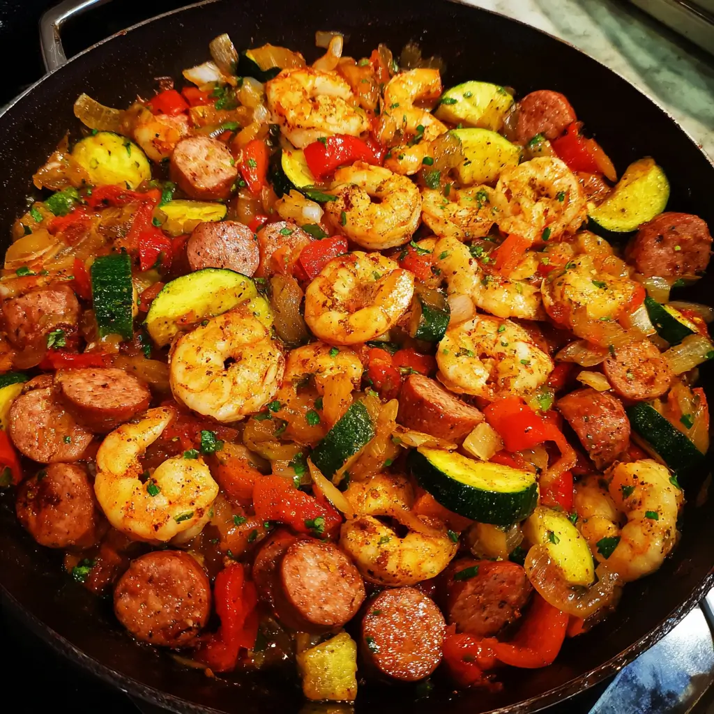 Cajun Shrimp and Sausage Vegetable Skillet