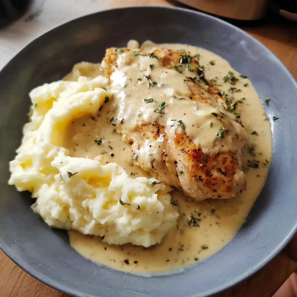 Chicken with Creamy Dijon Sauce and Mashed Potatoes