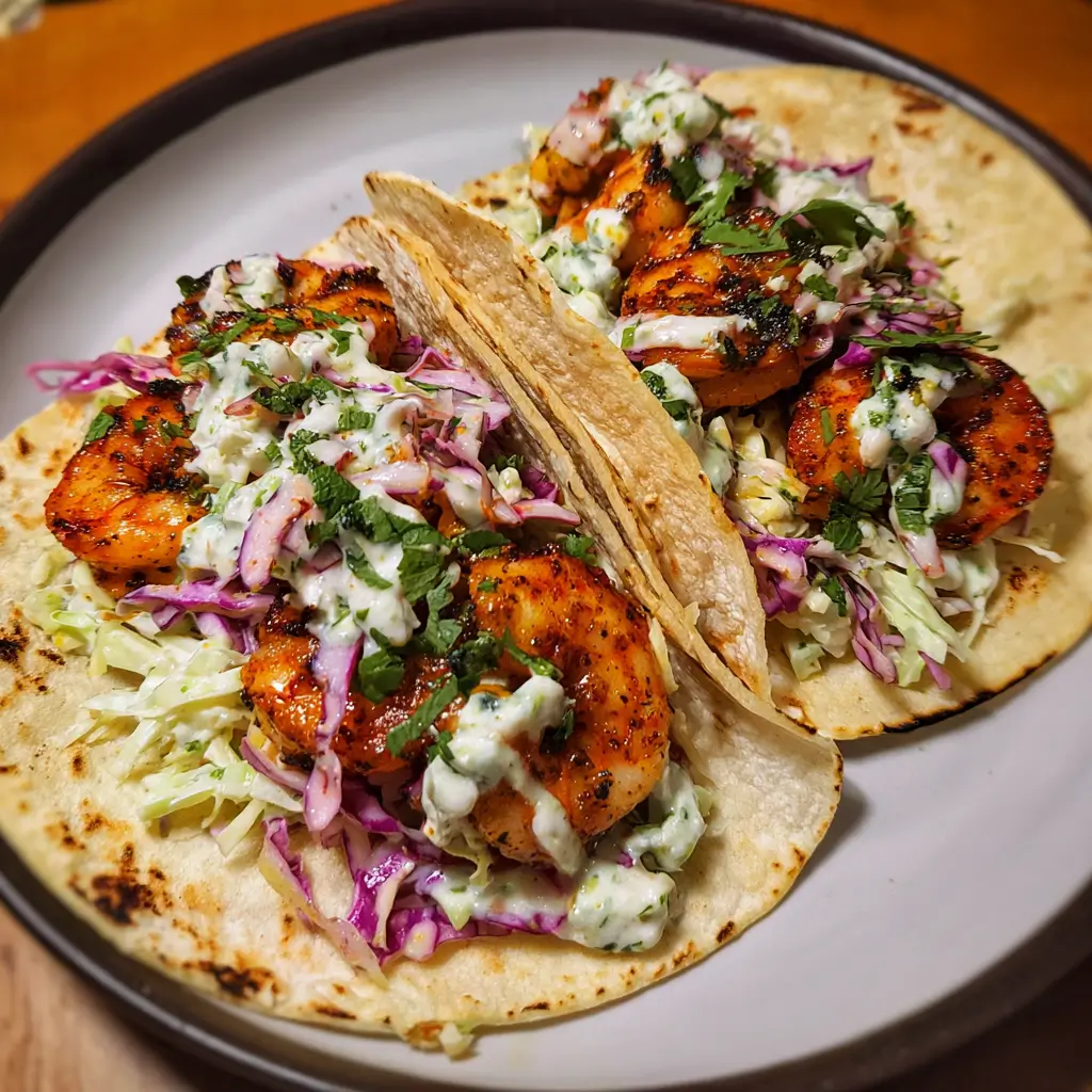 Cilantro Lime Shrimp Tacos with Creamy Slaw