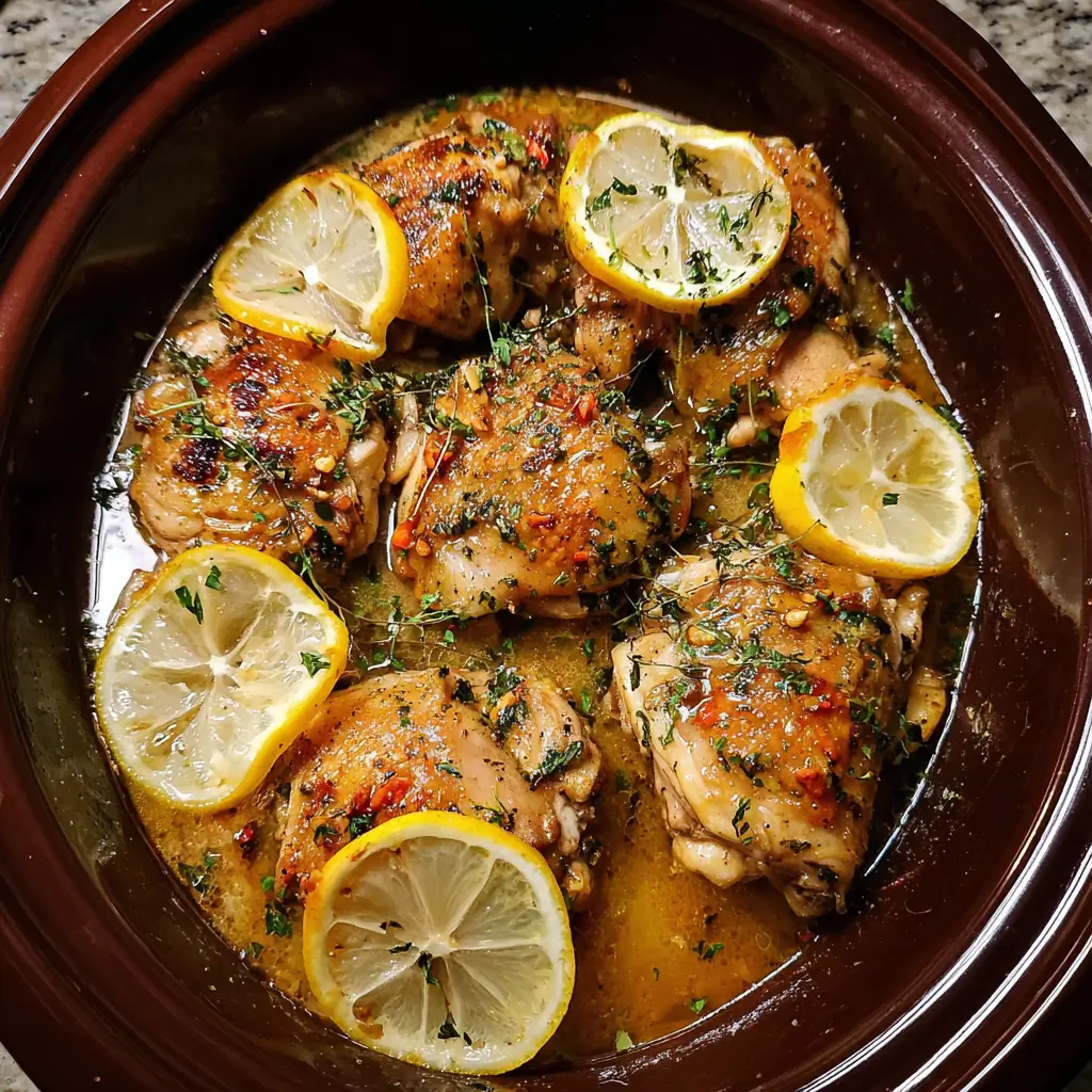 Crock Pot Lemon Garlic Butter Chicken Thighs
