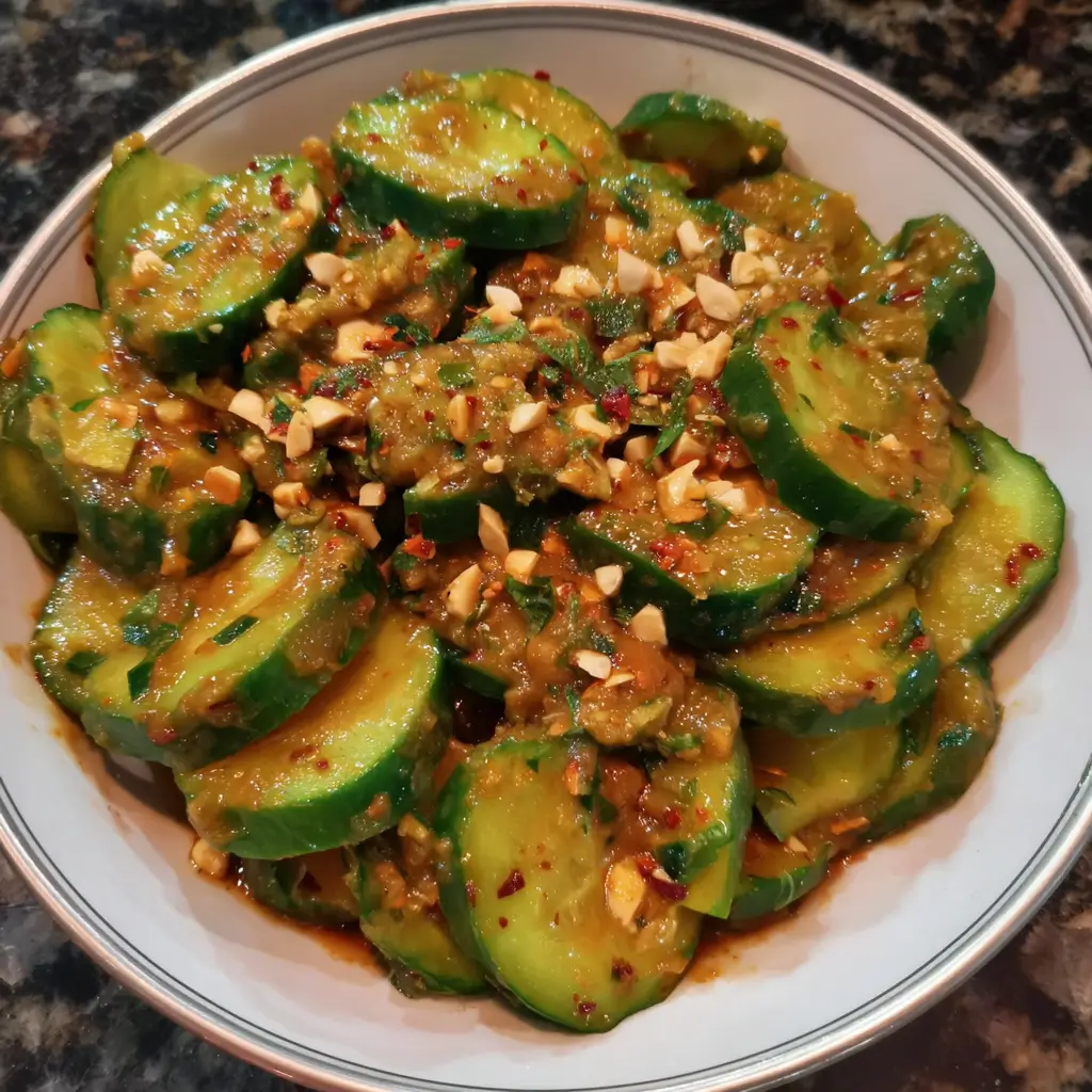 Cucumbers in Spicy Peanut Sauce