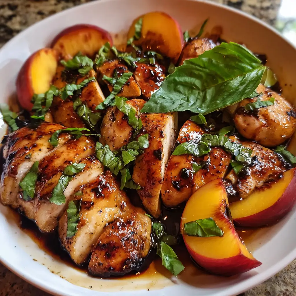 Easy Peach Basil Balsamic Chicken