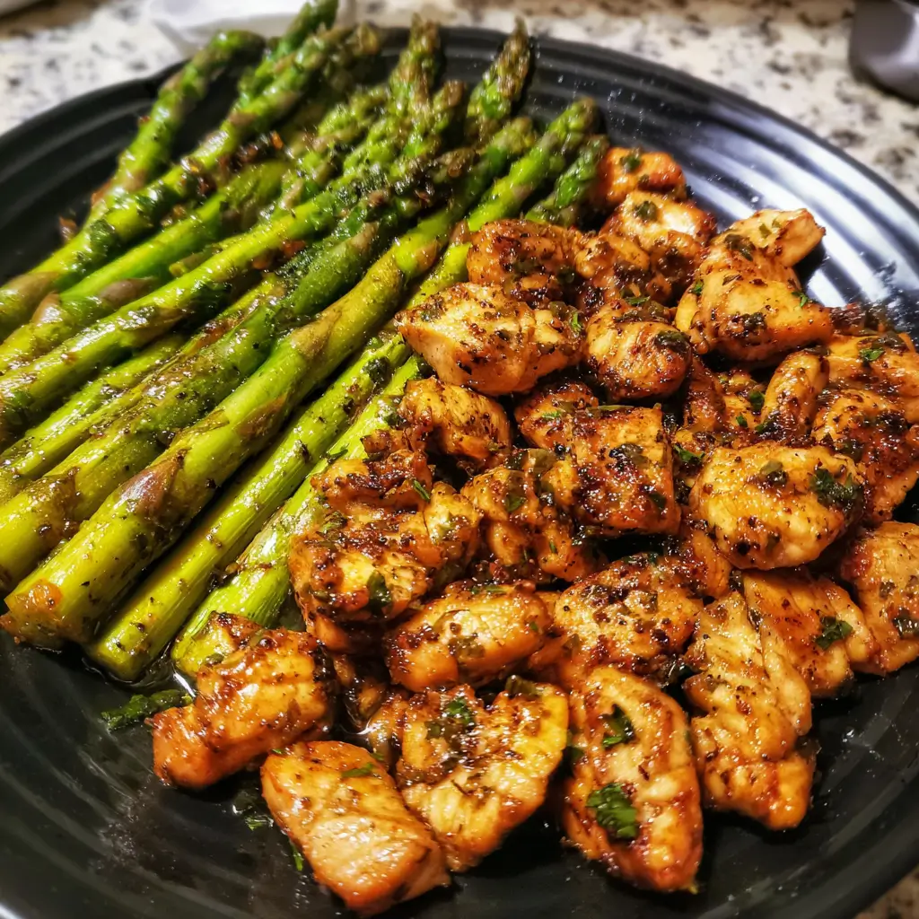 Garlic Butter Chicken Bites with  Asparagus